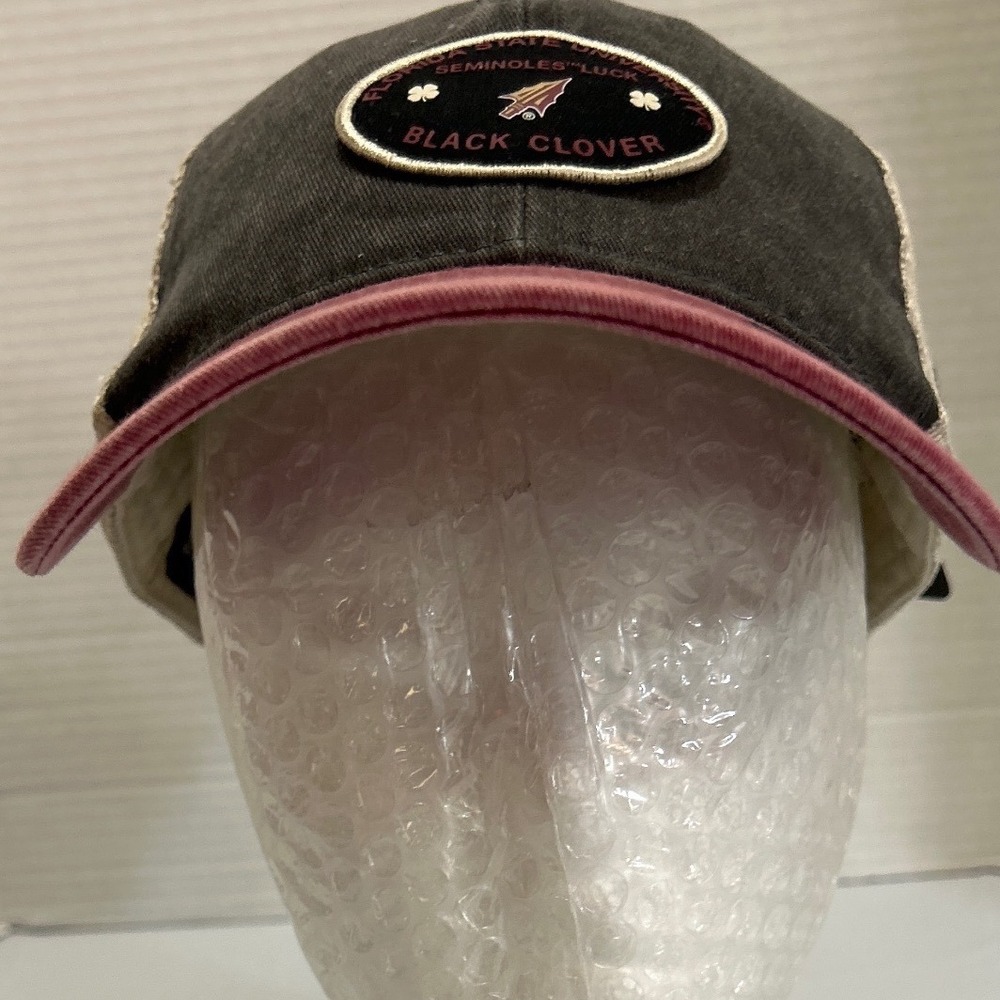 Black Clover FSU Seminoles Live Lucky Retro Trucker Hat Grey Red Tan Snapback